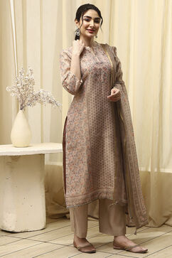 Gray Tissue Printed Unstitched Suit Set image number 6