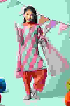 Sea Green Polyester Straight Printed Kurta Salwar Suit Set image number 0