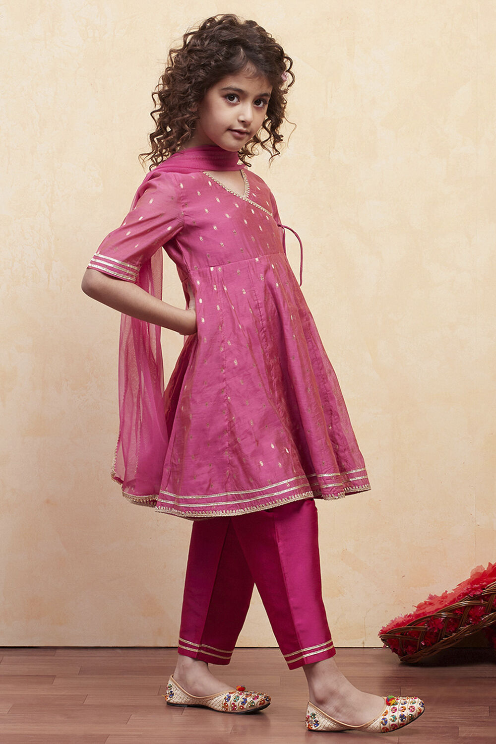 Pink Yarn Dyed Angrakha Anarkali Suit Set image number 5