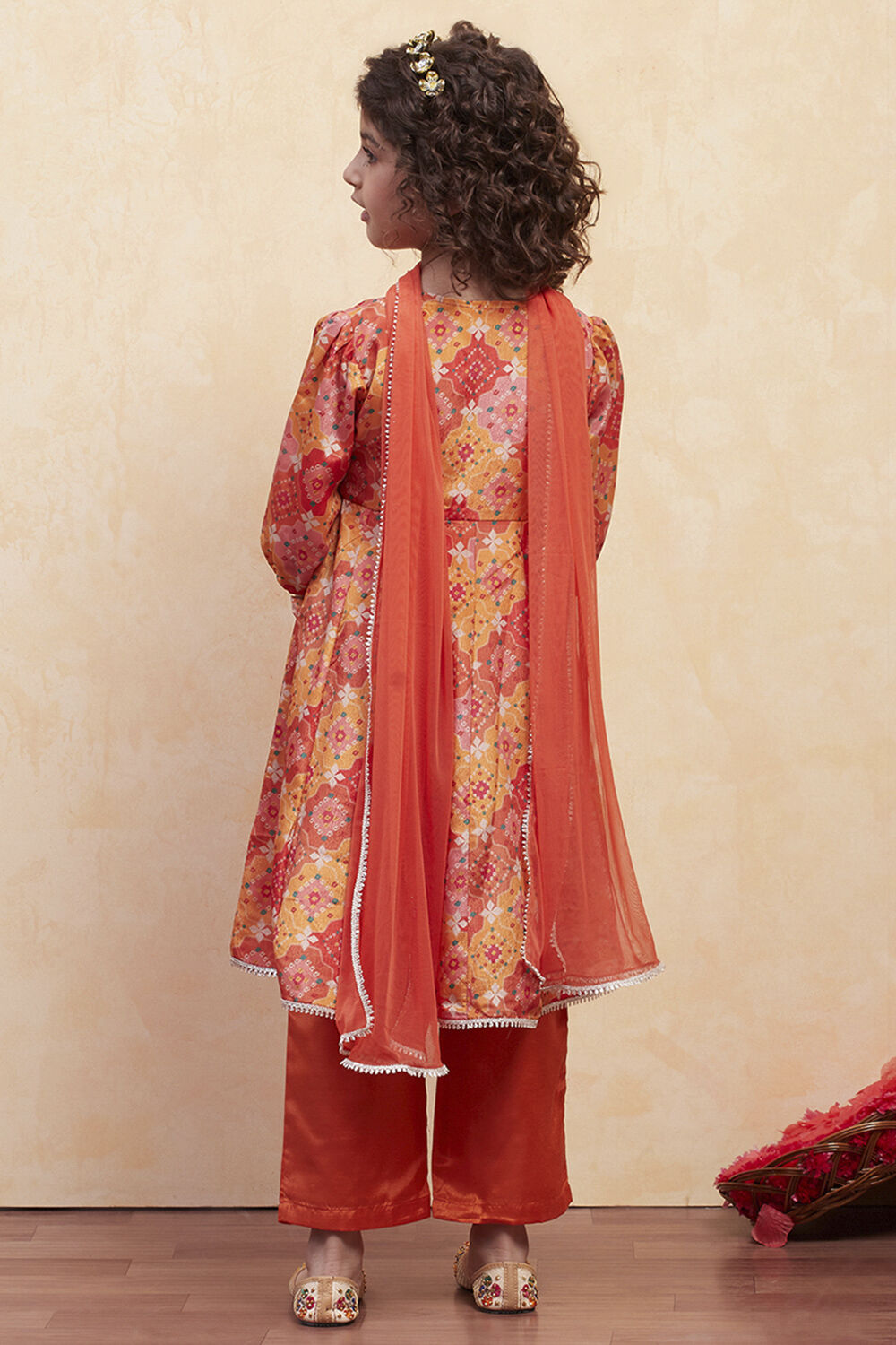 Turquoise Angrakha Printed Flared Suit Set image number 4