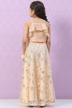 Off White Art Silk Layered Lehenga Set image number 4