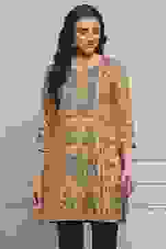 Mustard Yellow Blended Printed Kurta image number 5