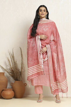 Pink Linen Blend Woven Unstitched Suit Set image number 1