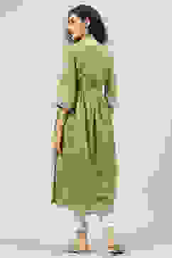 Green Art Silk Flared Printed Kurta image number 4