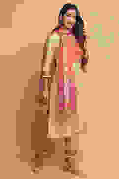 Beige Rayon Straight Kurta Regular Pant Suit Set image number 0