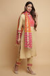 Beige Rayon Straight Kurta Regular Pant Suit Set