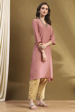 Mauve Crinkled Festive Straight Kurta image number 4