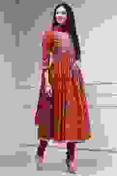 Red Cotton Foil Printed Anarkali Suit Set image number 5