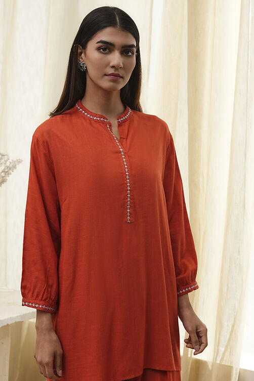 Burnt Orange Straight Solid Co-ord Set image number 1