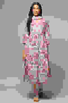 Beige Cotton Gathered Kurta Churidar Suit Set image number 7