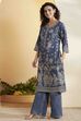 Navy Cotton Straight Kurta image number 2