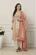 Beige Cotton All-Over Floral Straight Suit Set image number 0