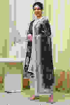 Black Linen Printed Unstitched Suit Set image number 4