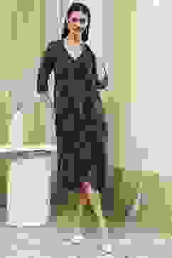 Blue Georgette Printed Asymmetric Dress image number 6