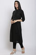 Black Cotton Flax Straight Kurta image number 2