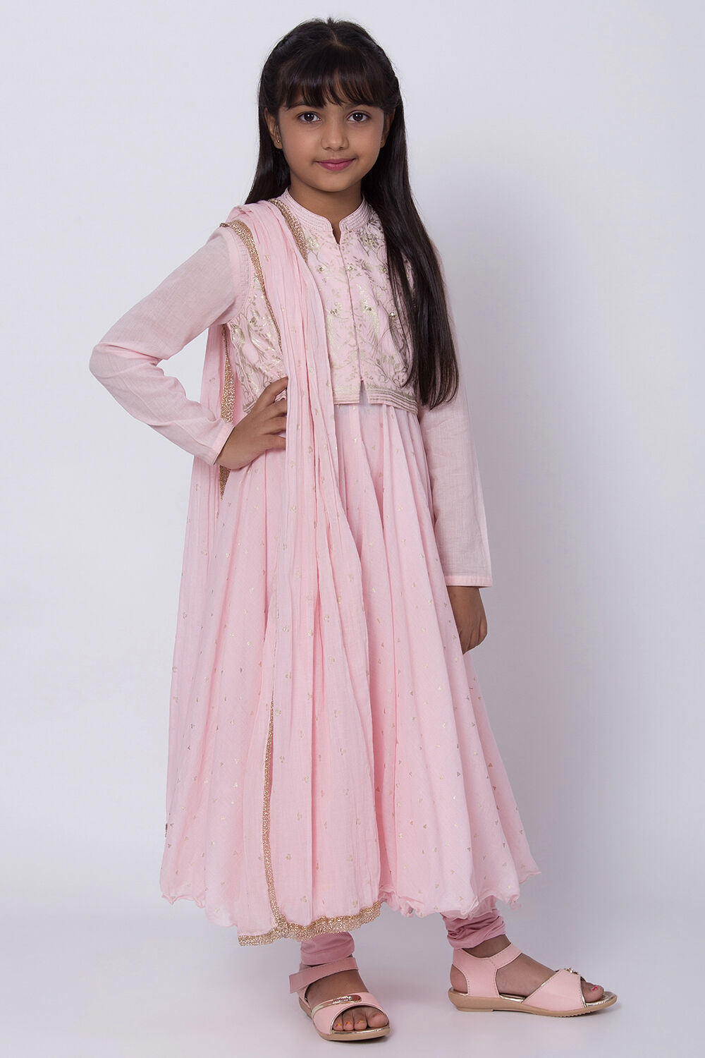 Buy Pastel Pink Cotton Anarkali Kurta Churidar Suit Set Online at