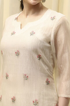Beige Tissue Machine Embroidered Unstitched Suit Set image number 2