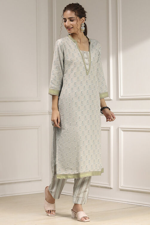 Beige Cotton Modal Digital Print Unstitched Suit Set image number 6
