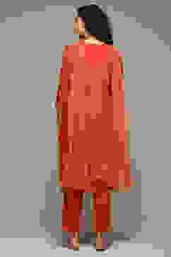 Burnt Orange Rayon Straight Kurta Pants Suit Set image number 4