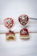 Red  Earrings Jhumkis With Pearls image number 1