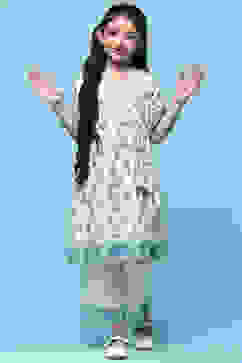 White Printed Cotton Flared Kurta With Straight Palazzo image number 0