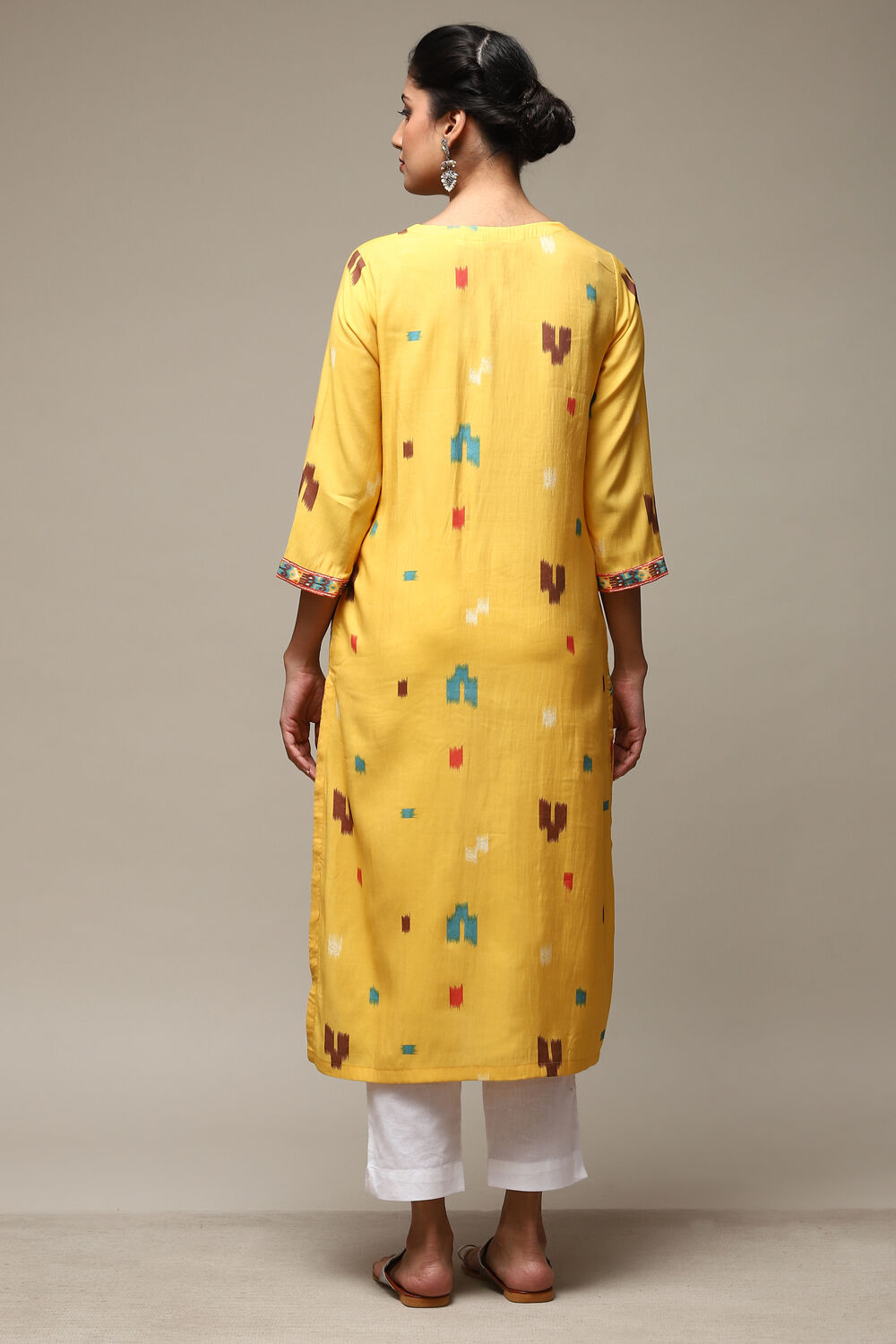 Yellow Viscose Straight Printed Kurta image number 3