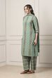 Sage Green Printed Cotton Straight Suit Set image number 3