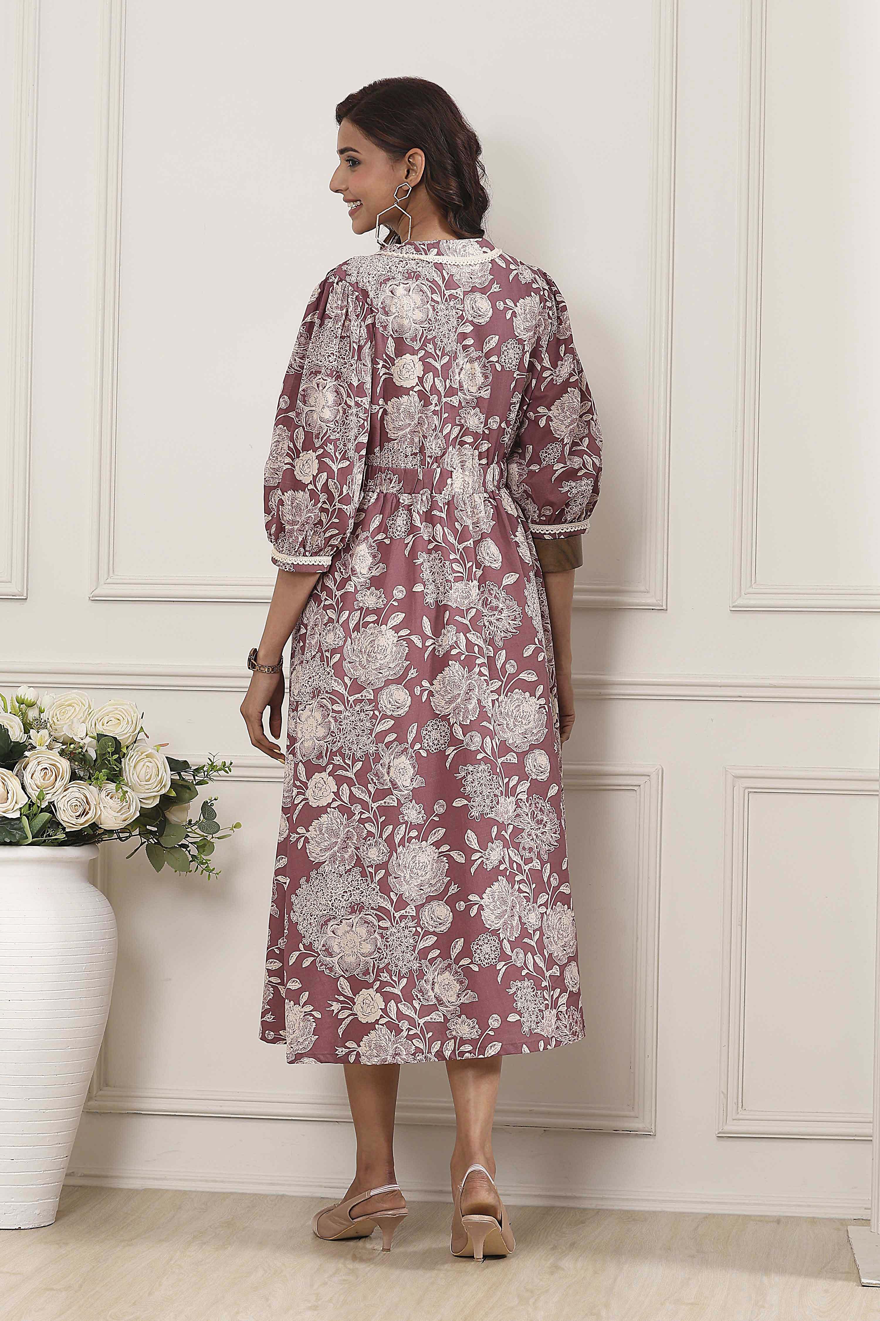 Nude Cotton A-Line Dress image number 3