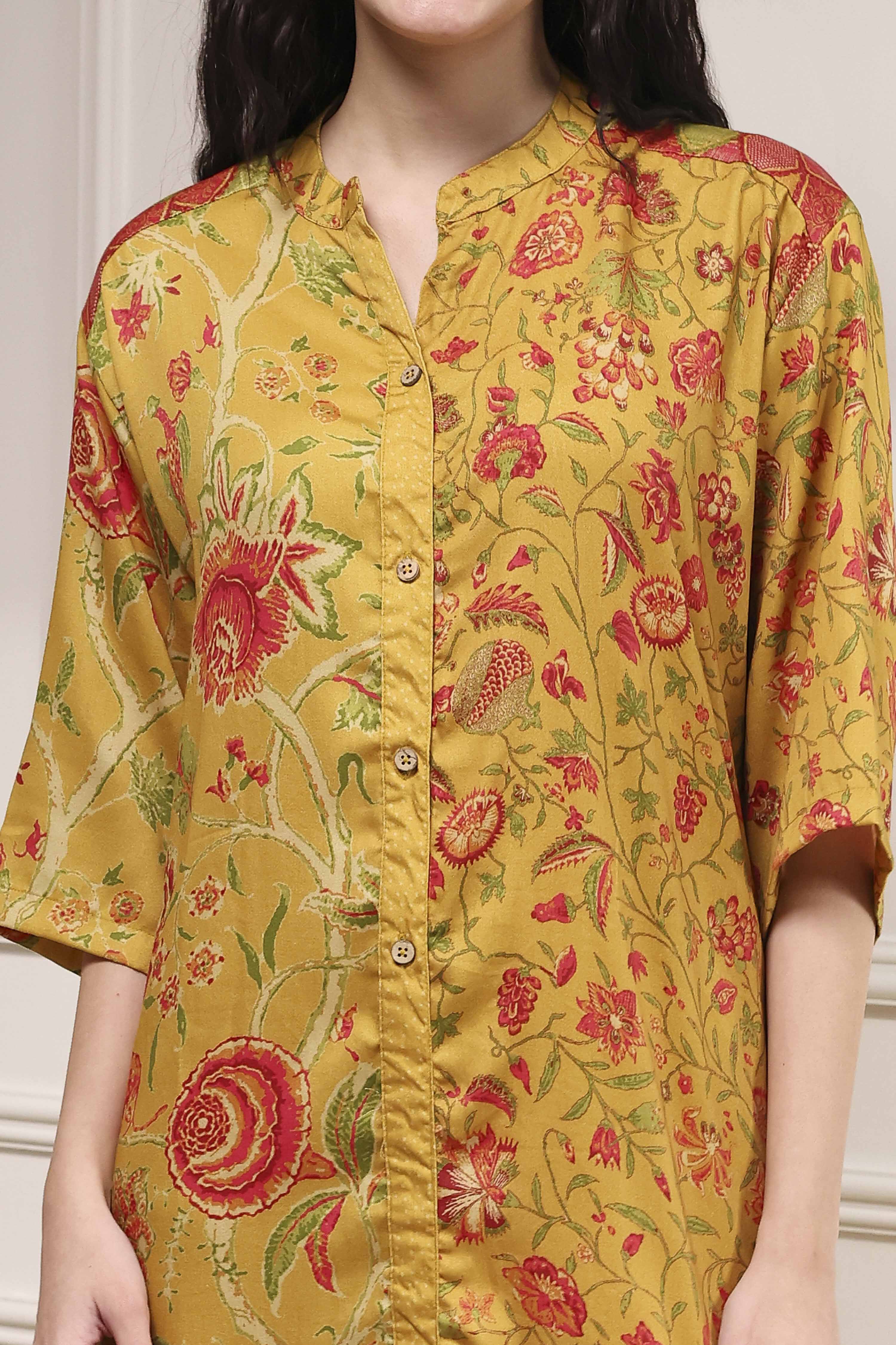 Mustard Yellow Printed Straight Suit Set image number 1