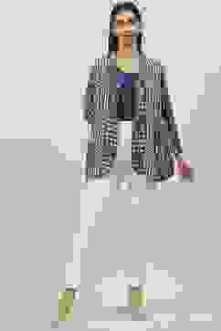 Indigo Viscose Straight Printed Jacket image number 6