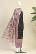 Black Cotton Printed Embroidered Unstitched Suit Set image number 4