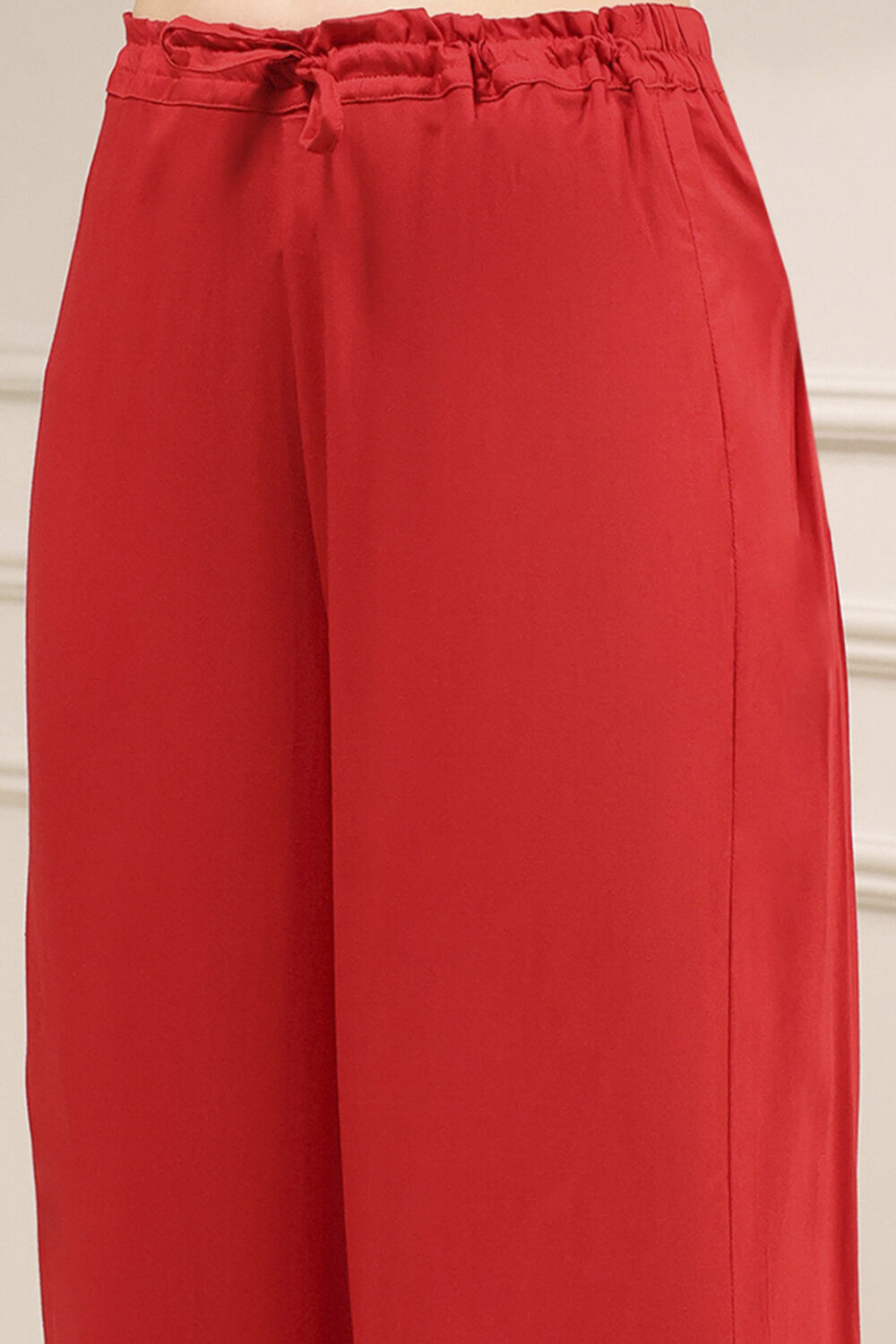 Red Chanderi Machine Embroidered Unstitched Suit Set image number 3