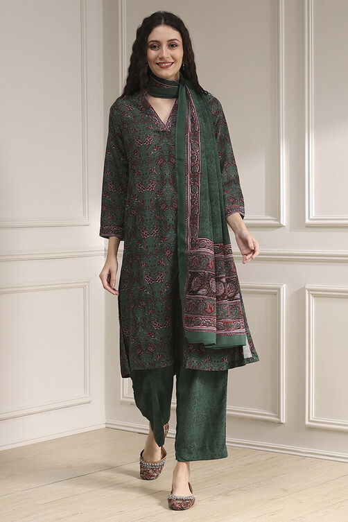 Blue Printed Straight Suit Set image number 0