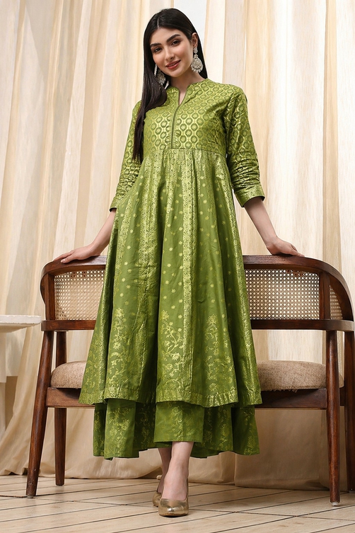 Buy Lime Green Cotton Layered Anarkali Dress Online at Biba India Buy Lime Green Cotton Layered Anarkali Dress Online at Biba India