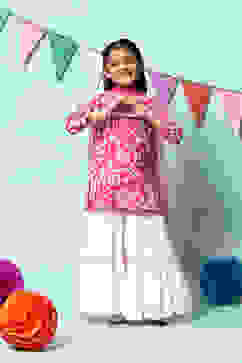 Berry Pink Cotton Straight Kurta Sharara Suit Set image number 0