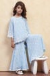 Powder Blue Polyester Sharara Suit Set image number 0