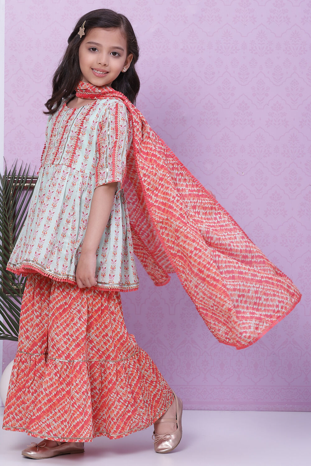 Aqua and Coral Cotton Sharara Set image number 5