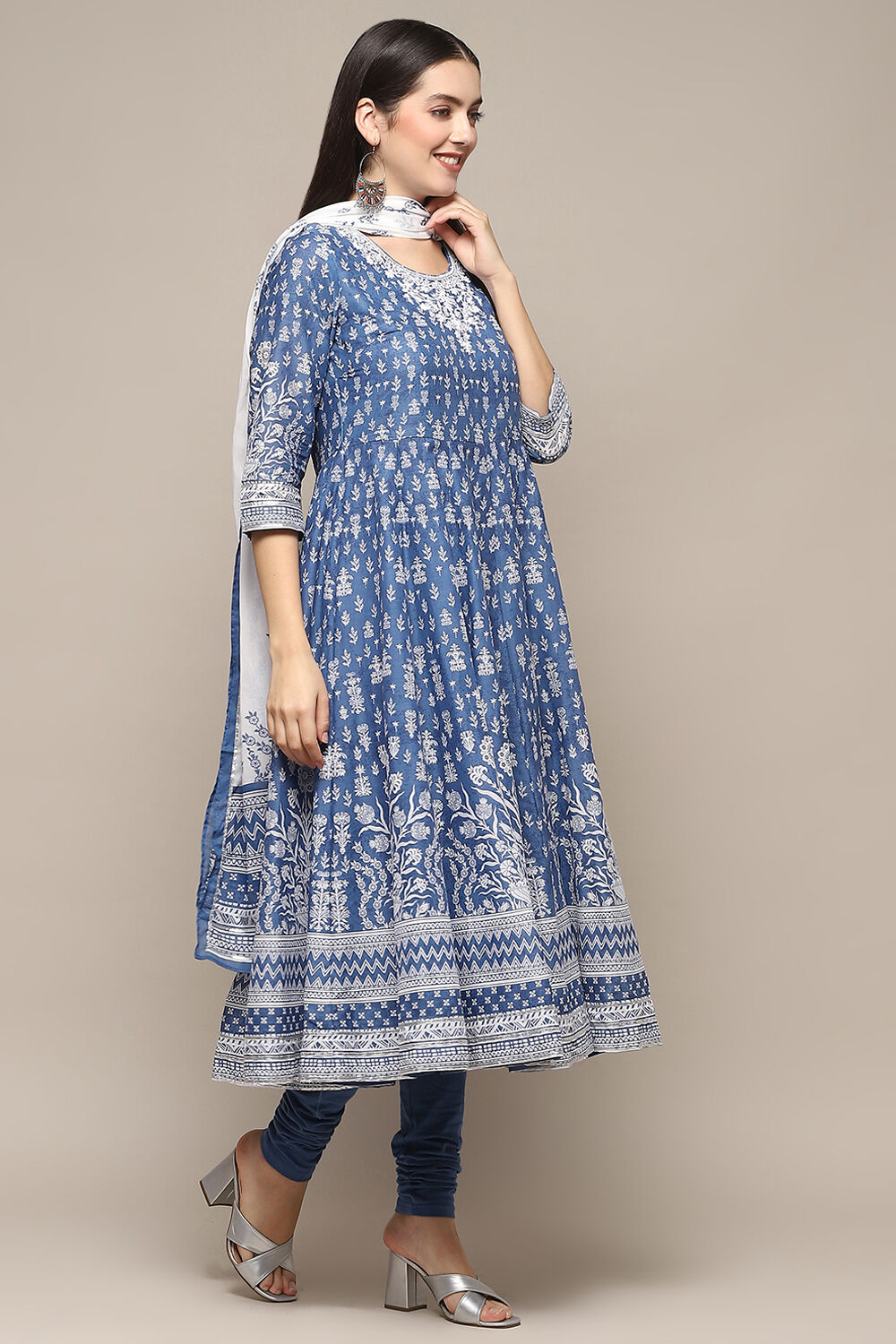 Blue Cotton A-Line Suit Set image number 6