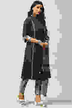 Charcoal Cotton A-Line Kurta Slim Pant Suit Set image number 7