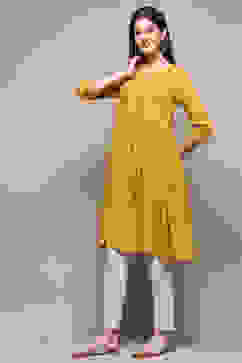 Mustard Rayon Short Solid Kurti image number 2