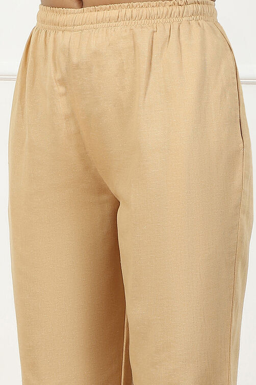 Beige Solid Mid-Rise Regular Pants image number 1