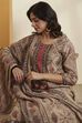 Beige Poly Linen Straight Suit Set image number 1