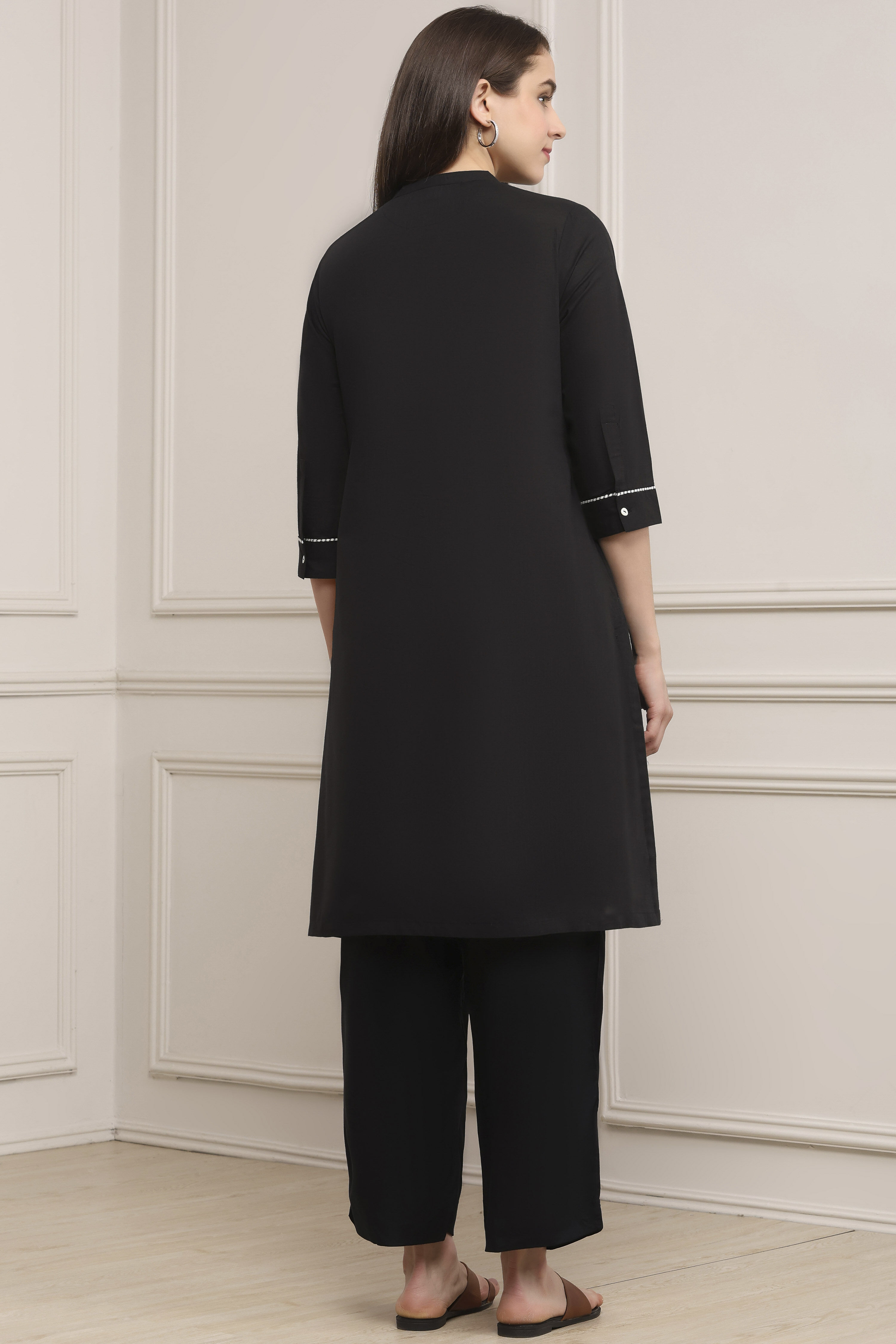 Wine Cotton Solid Straight Kurta image number 3