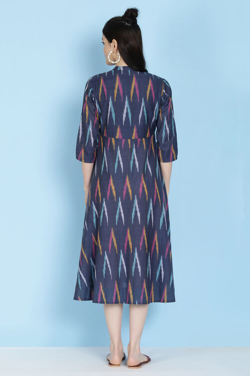 Blue Cotton Fusion Wear Dress image number 4