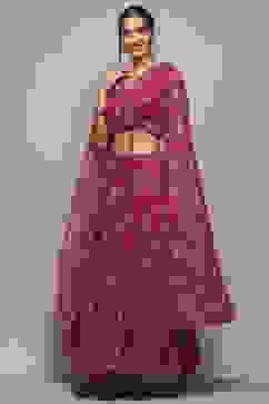 Pink Polyester Straight Lehenga Set image number 3