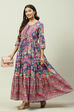 Purple Cotton Flared Fusion Dress image number 5