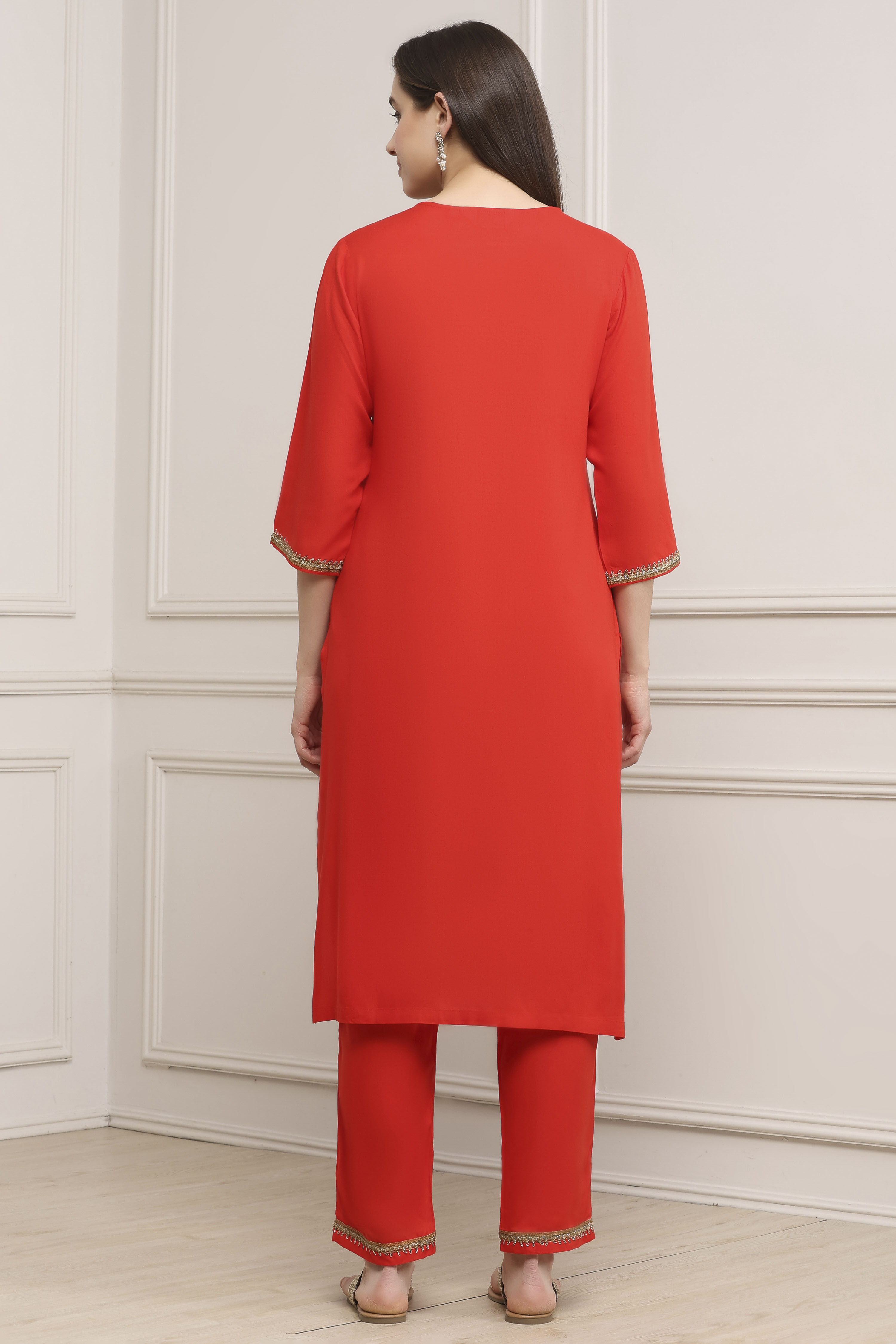 Yellow Viscose Rayon Straight Suit Set image number 4