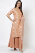 Peach Art Silk Straight Kurta Skirt Suit Set image number 3