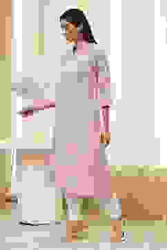 Pink Cotton Printed Straight Kurta image number 2