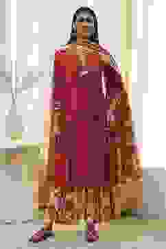 Rust Cotton Yarn-Dyed Kalidar Suit Set image number 6